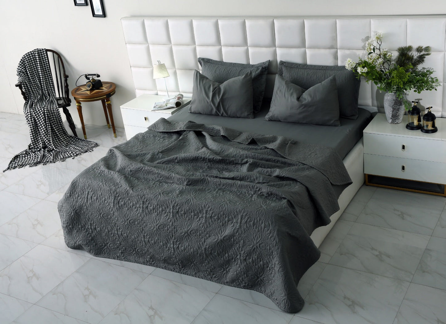 6 PCs Luxury Bed Spread Set-Grey Bed Spread Apricot