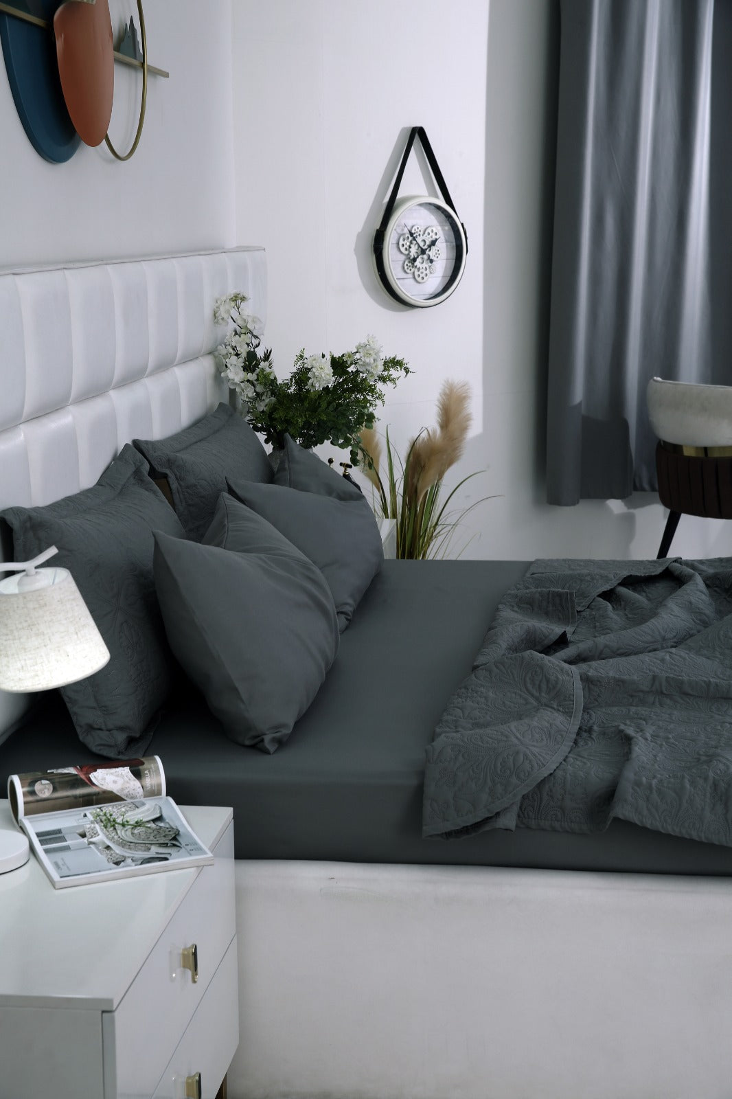 6 PCs Luxury Bed Spread Set-Grey Bed Spread Apricot