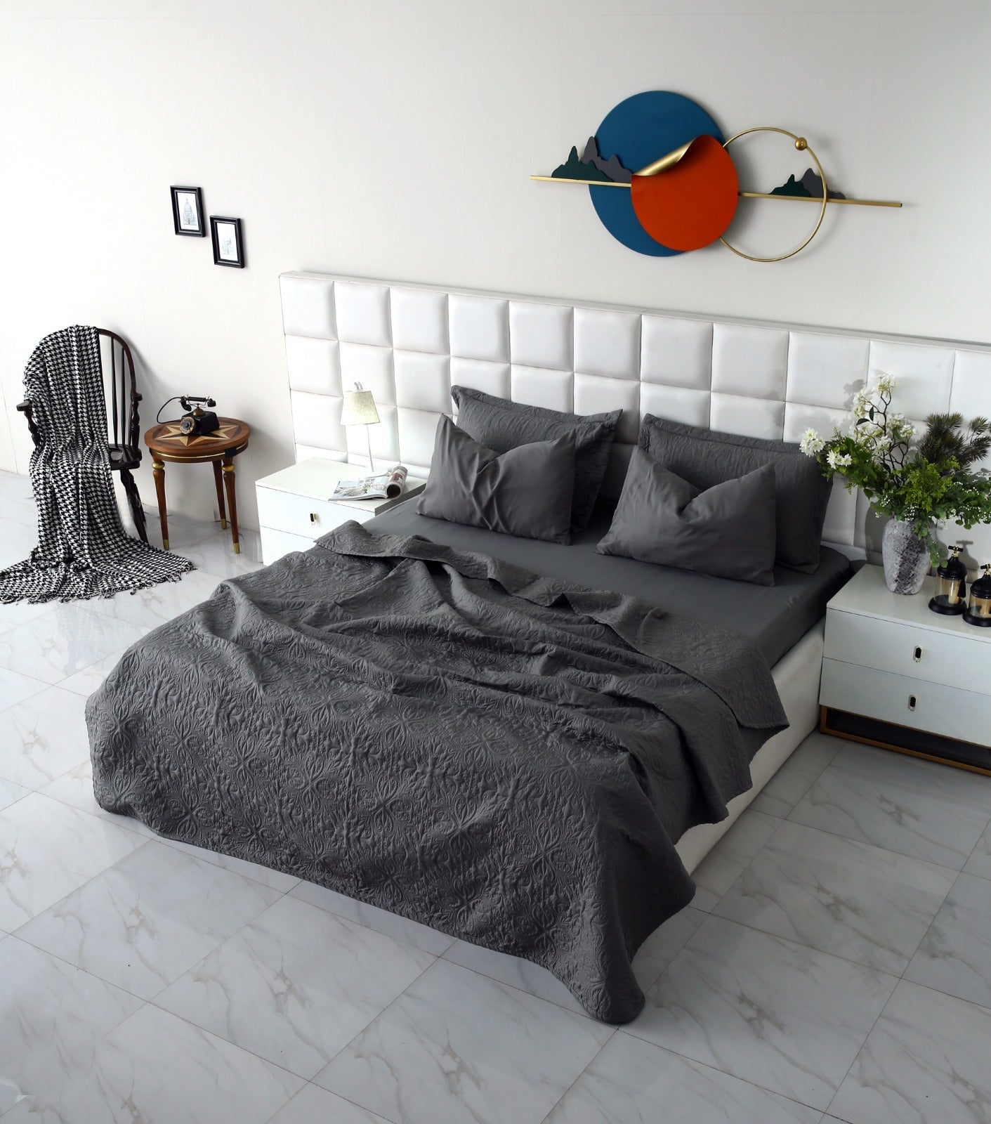 6 PCs Luxury Bed Spread Set-Grey Bed Spread Apricot