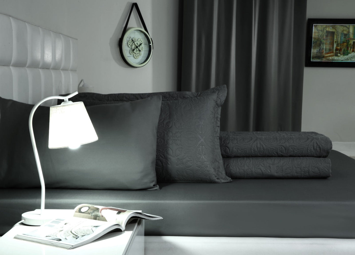 6 PCs Luxury Bed Spread Set-Grey Bed Spread Apricot