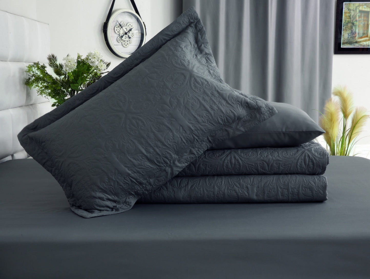 6 PCs Luxury Bed Spread Set-Grey Bed Spread Apricot