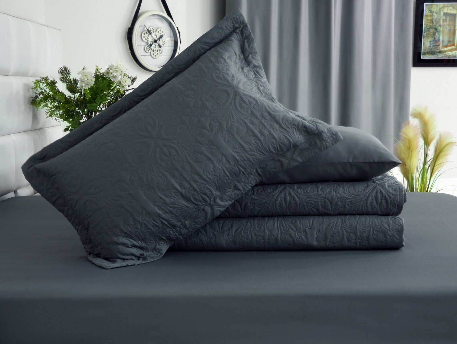 6 PCs Luxury Bed Spread Set-Grey Bed Spread Apricot