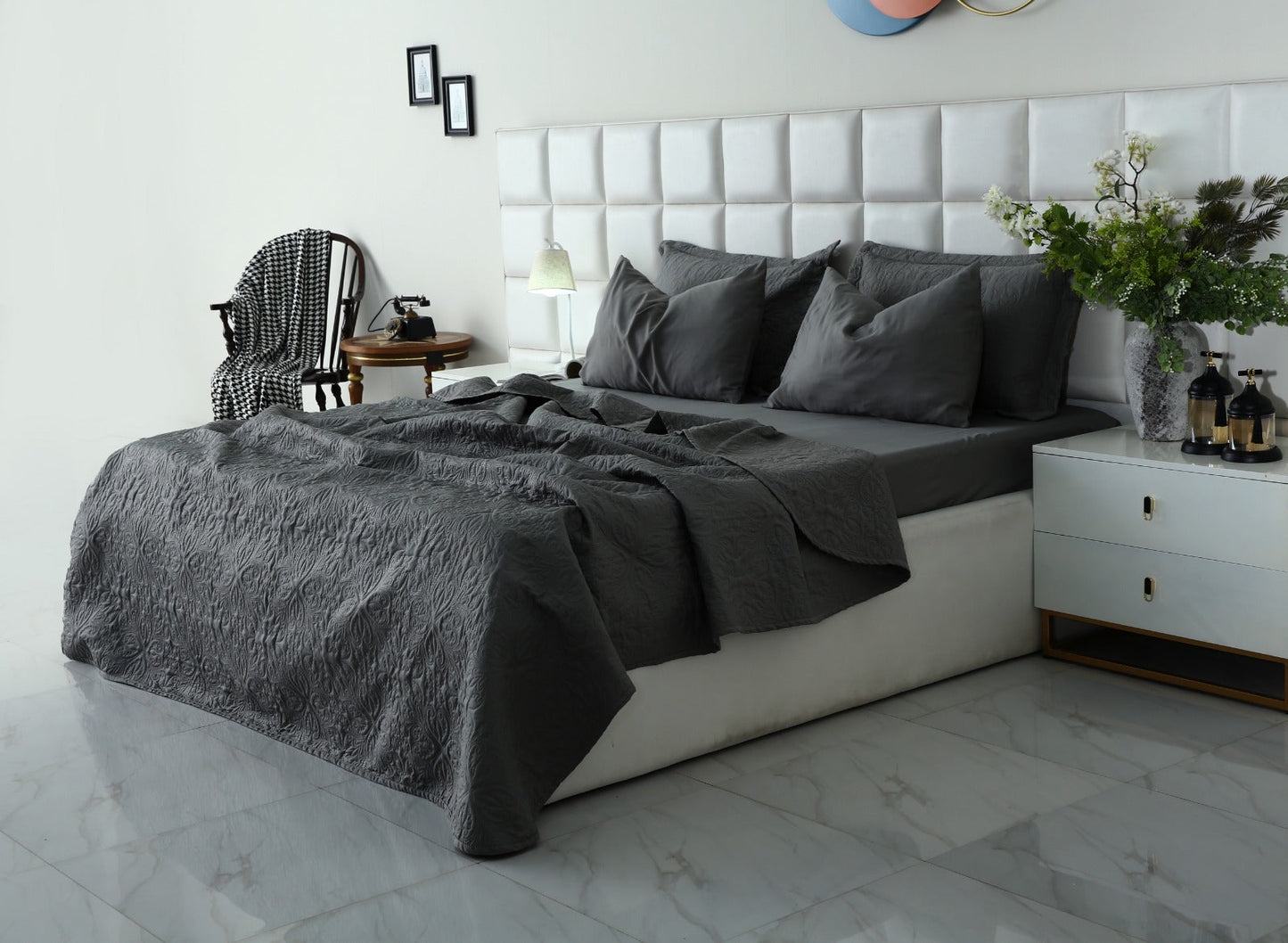 6 PCs Luxury Bed Spread Set-Grey Bed Spread Apricot