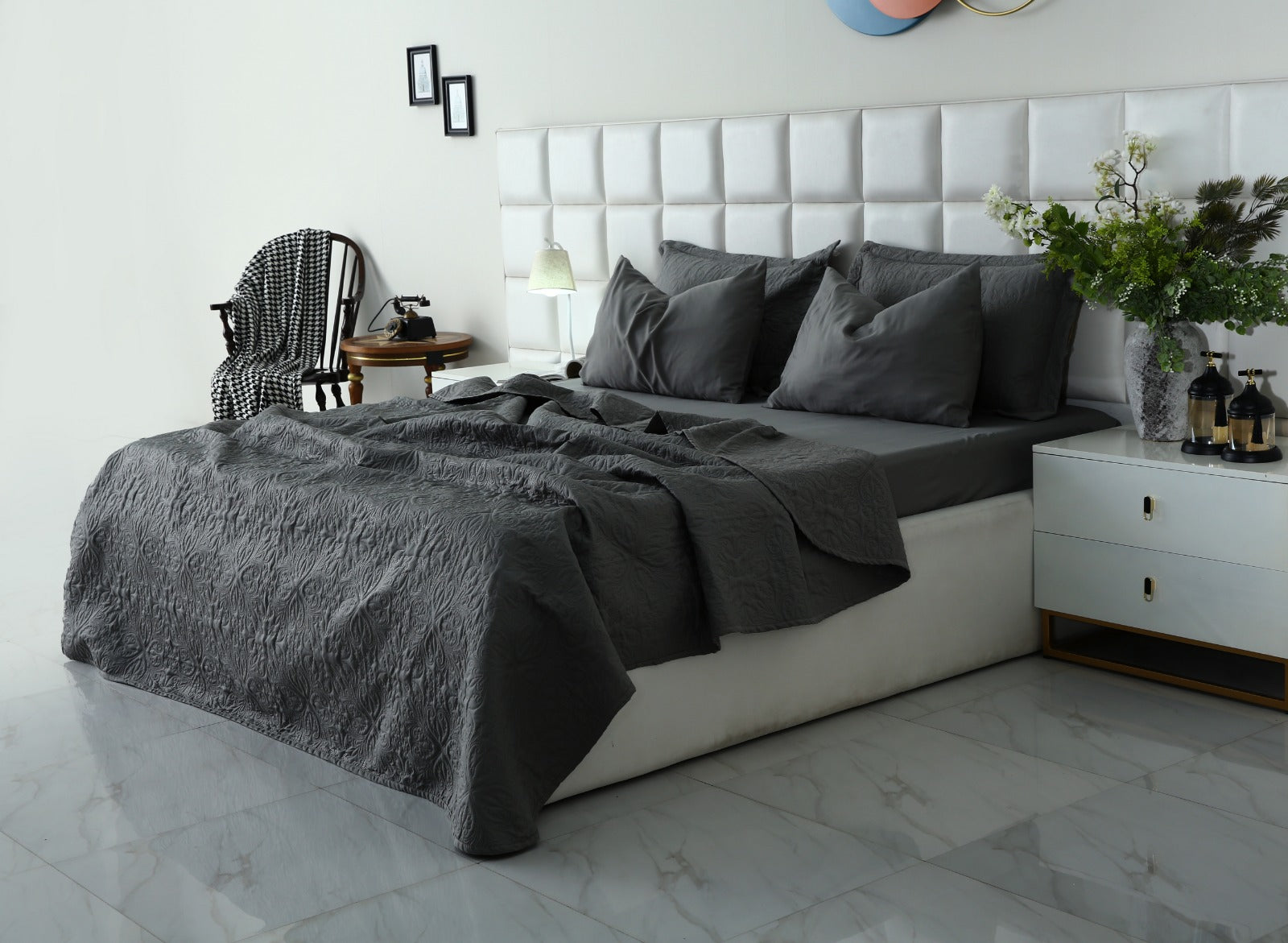 6 PCs Luxury Bed Spread Set-Grey Bed Spread Apricot