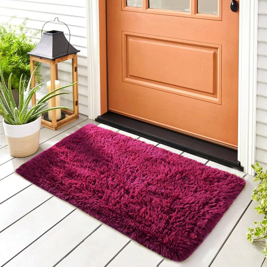 Anti-Slip Soft Fluffy Door Mat-Burgundy Door Mats Apricot