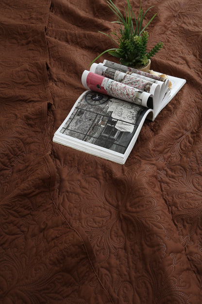 6 PCs Luxury Bed Spread Set-Brown Bed Spread Apricot