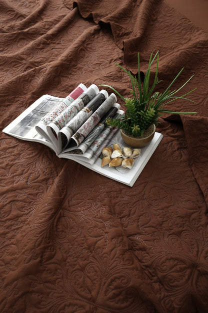 6 PCs Luxury Bed Spread Set-Brown Bed Spread Apricot