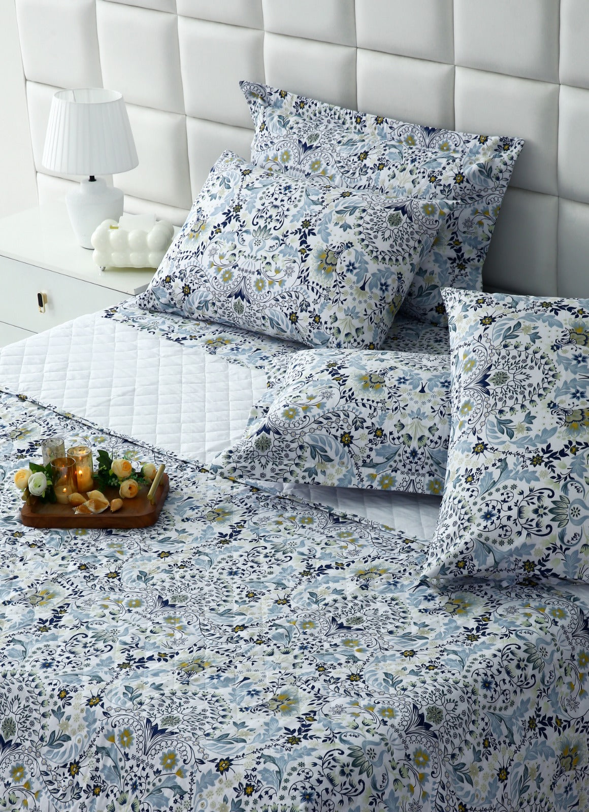 6 PCs Luxury Bed Spread Set-Blue Daisy Bed Spread Apricot