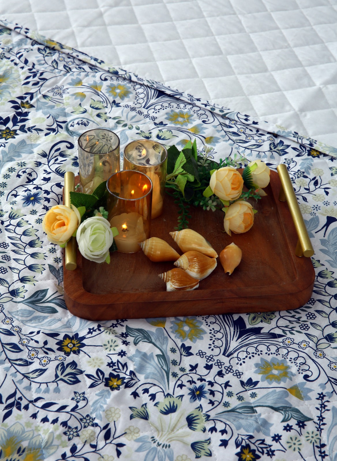 6 PCs Luxury Bed Spread Set-Blue Daisy Bed Spread Apricot