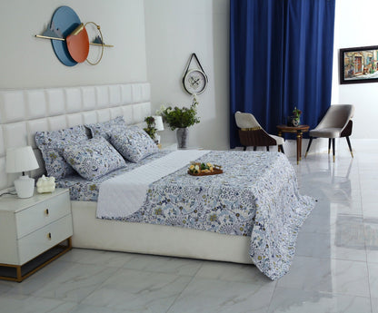 6 PCs Luxury Bed Spread Set-Blue Daisy Bed Spread Apricot