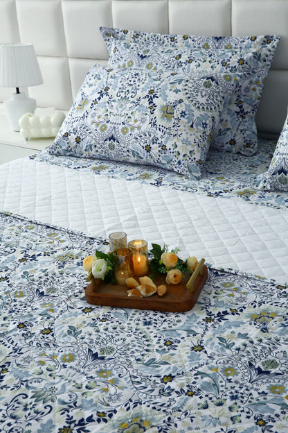 6 PCs Luxury Bed Spread Set-Blue Daisy Bed Spread Apricot