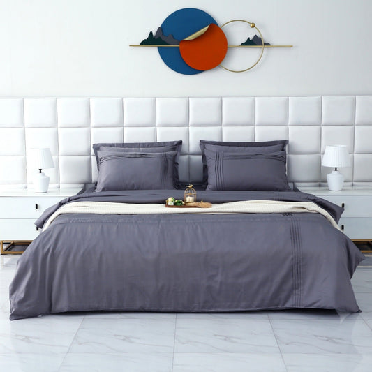 6 PCs Luxury Satin Dyed Duvet Cover Set-Grey Duvet Cover Apricot