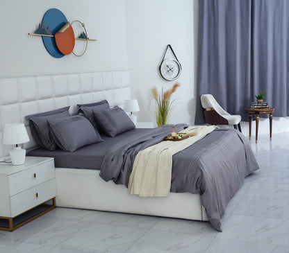 6 PCs Luxury Satin Dyed Duvet Cover Set-Grey Duvet Cover Apricot
