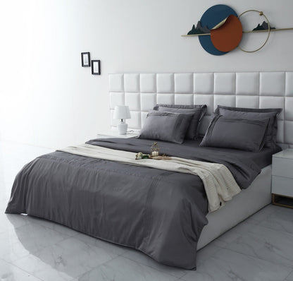 6 PCs Luxury Satin Dyed Duvet Cover Set-Grey Duvet Cover Apricot