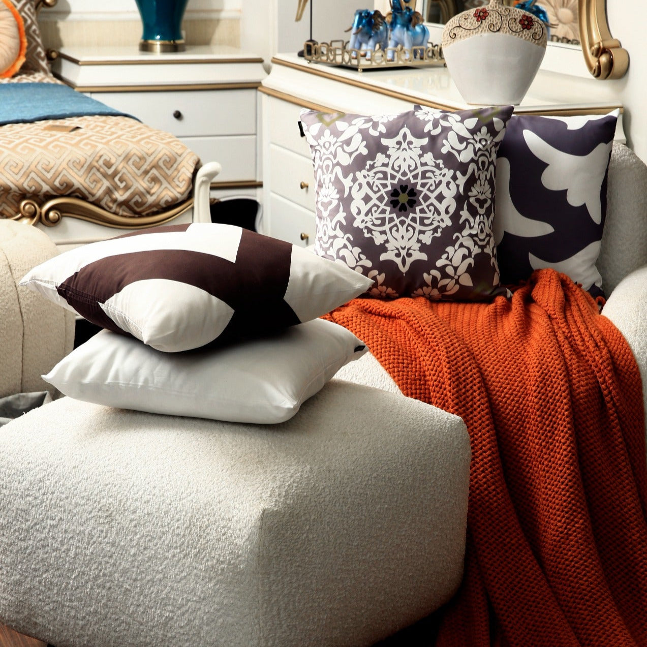 4 PCs Digital Printed Cotton Cushions-Moroccan Style cushions Apricot