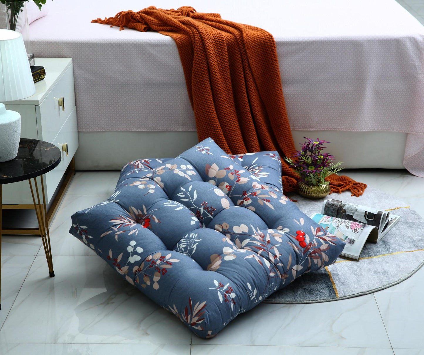 Digital Printed Square Floor Cushions-Cherries cushions Apricot