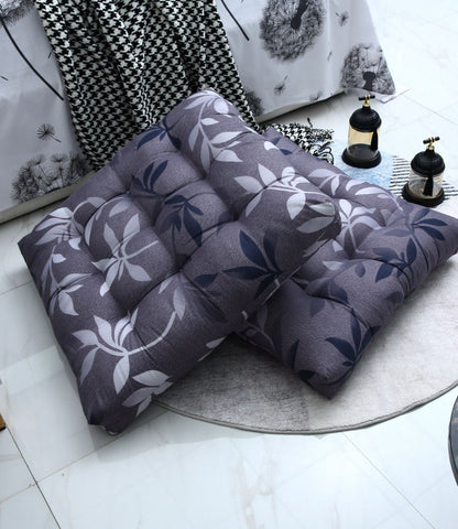 Digital Printed Square Floor Cushions-Grey Leaf cushions Apricot