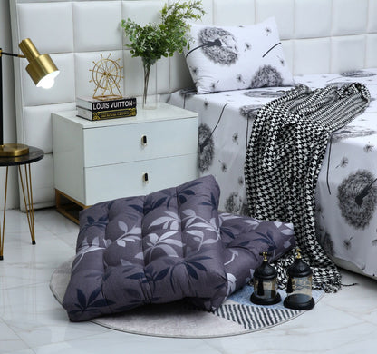Digital Printed Square Floor Cushions-Grey Leaf cushions Apricot