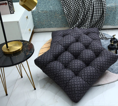Digital Printed Square Floor Cushions-Plaid cushions Apricot