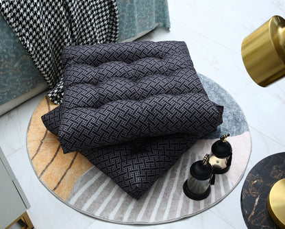 Digital Printed Square Floor Cushions-Plaid cushions Apricot