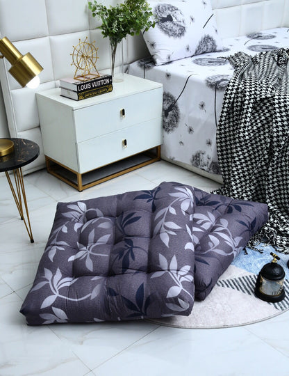 Digital Printed Square Floor Cushions-Grey Leaf cushions Apricot