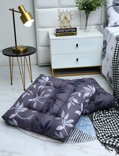 Digital Printed Square Floor Cushions-Grey Leaf cushions Apricot