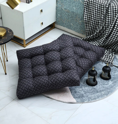 Digital Printed Square Floor Cushions-Plaid cushions Apricot