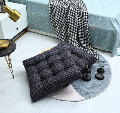 Digital Printed Square Floor Cushions-Plaid cushions Apricot