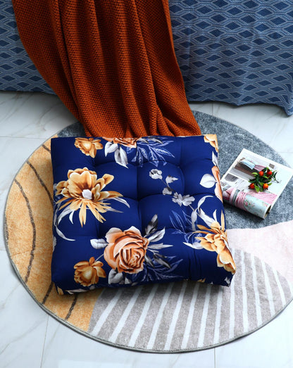 Digital Printed Square Floor Cushions-Ethnic Flowers cushions Apricot