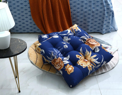 Digital Printed Square Floor Cushions-Ethnic Flowers cushions Apricot