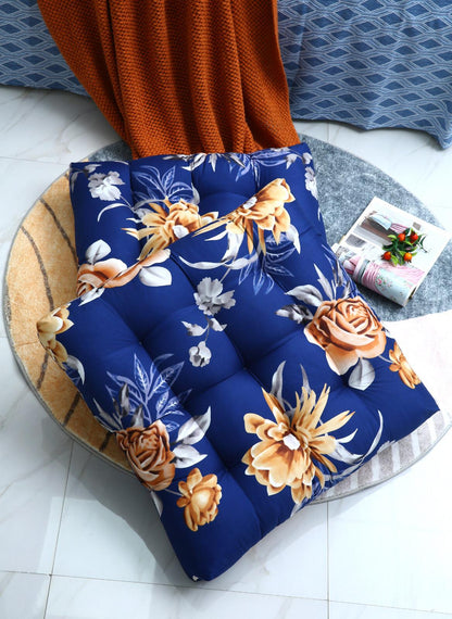 Digital Printed Square Floor Cushions-Ethnic Flowers cushions Apricot