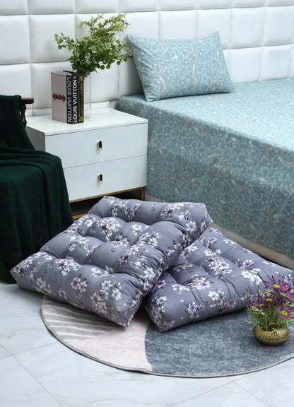 Digital Printed Square Floor Cushions-White Rose cushions Apricot