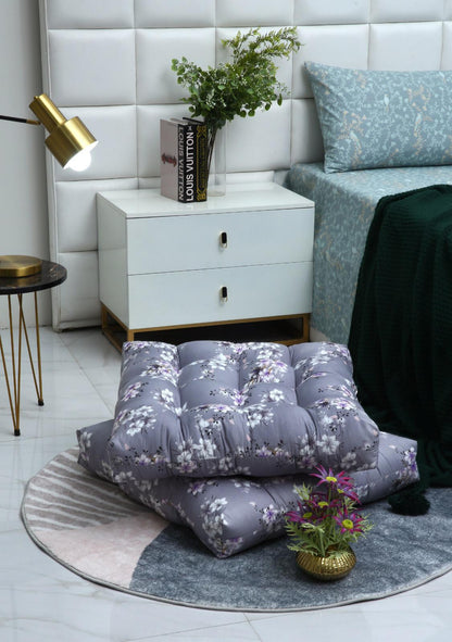 Digital Printed Square Floor Cushions-White Rose cushions Apricot
