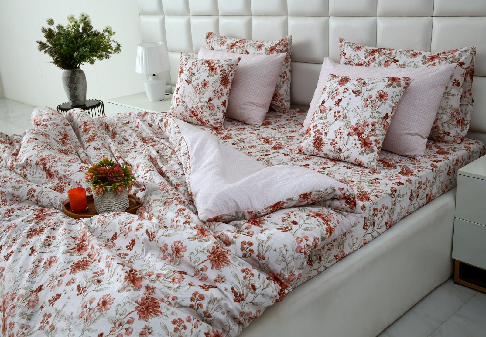 8PCs Duvet Cover Pastel Botanical Bed Sheets Apricot