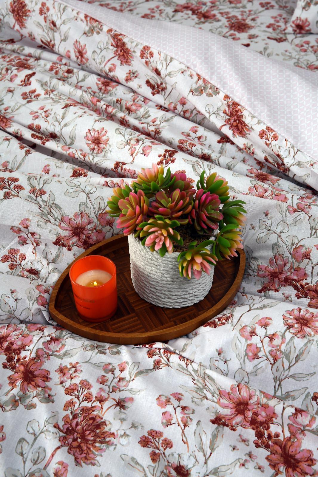 8PCs Duvet Cover Pastel Botanical Bed Sheets Apricot