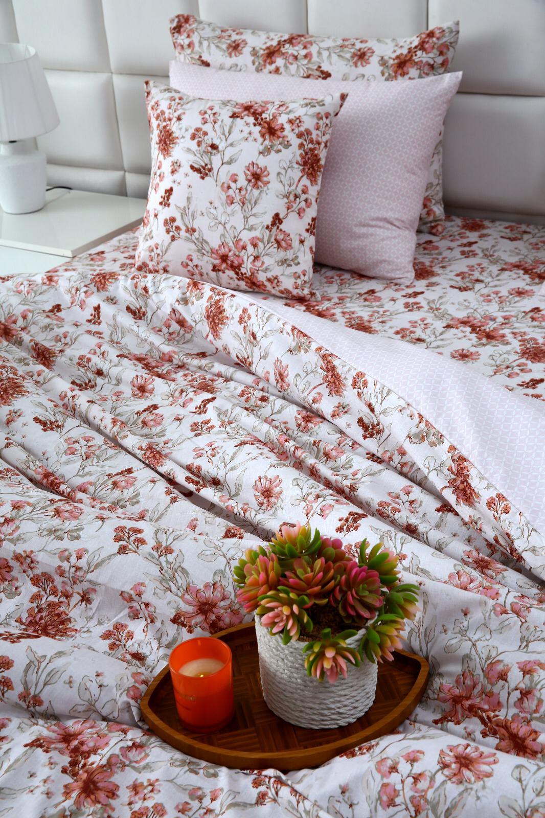 8PCs Duvet Cover Pastel Botanical Bed Sheets Apricot