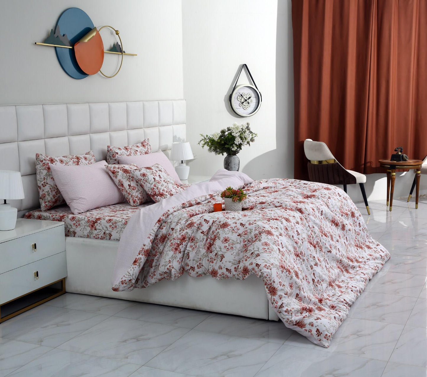 8PCs Duvet Cover Pastel Botanical Bed Sheets Apricot