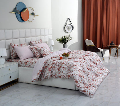 8PCs Duvet Cover Pastel Botanical Bed Sheets Apricot