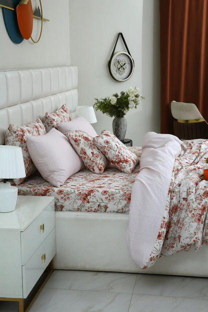 8PCs Duvet Cover Pastel Botanical Bed Sheets Apricot