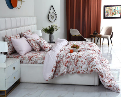 8PCs Duvet Cover Pastel Botanical Bed Sheets Apricot