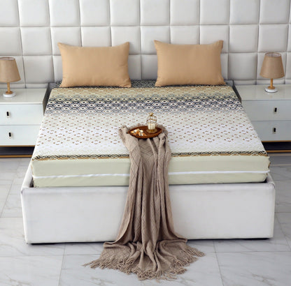Zipper Mattress Cover Printed-Beige Square Protectors Apricot