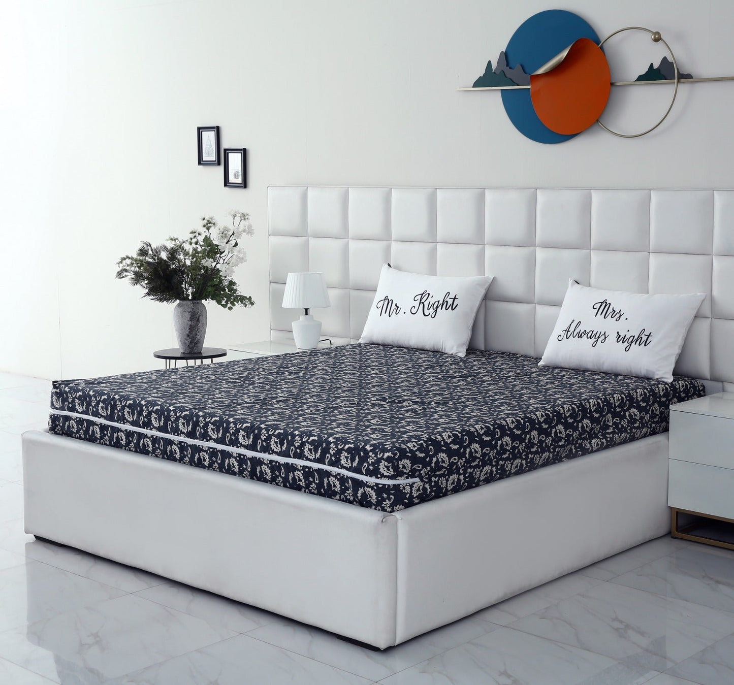 Zipper Mattress Cover Printed-Beige Flower Protectors Apricot
