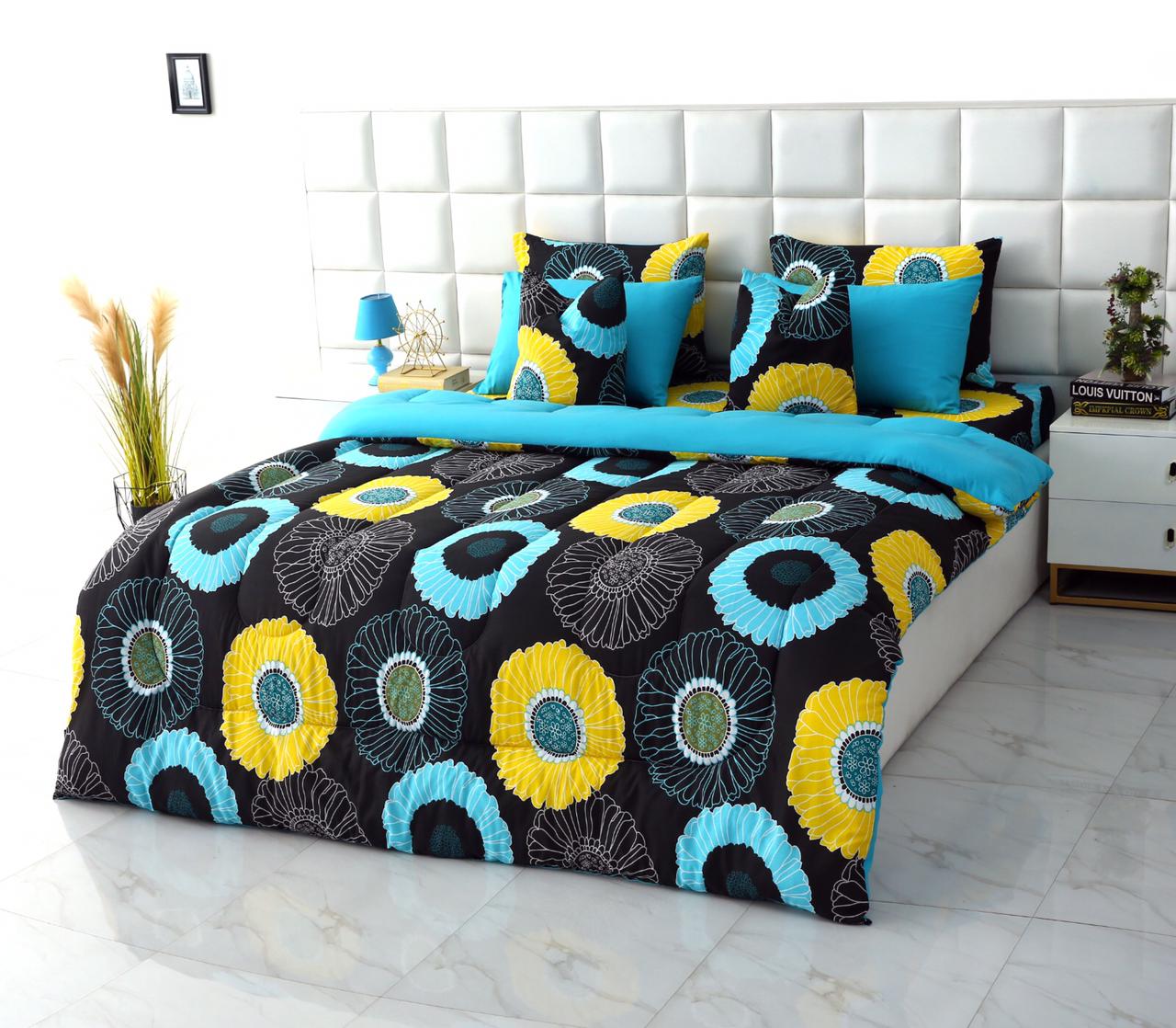 8 PCs Winter Comforter Set-Sun Flower Comforters Apricot