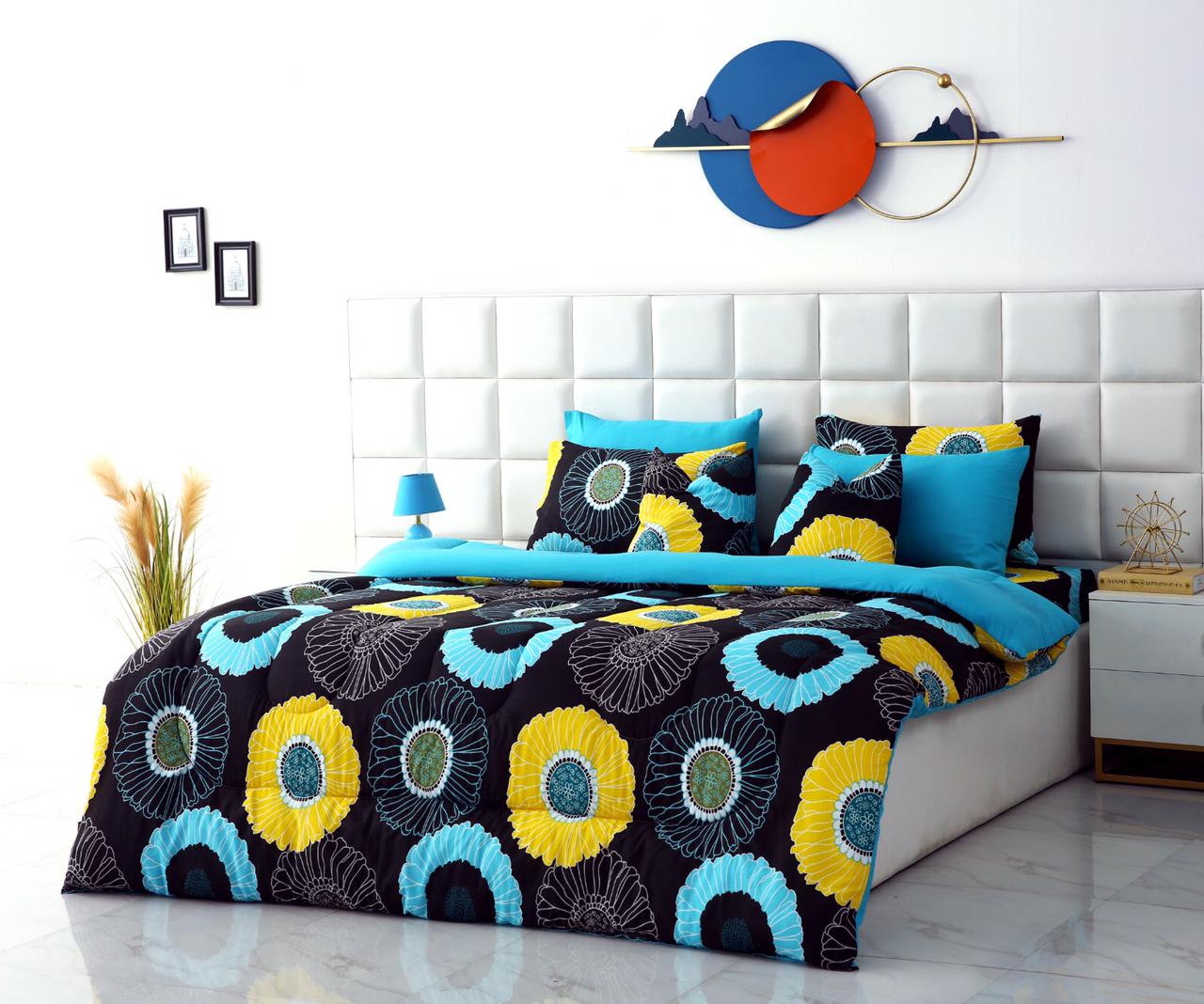 8 PCs Winter Comforter Set-Sun Flower Comforters Apricot