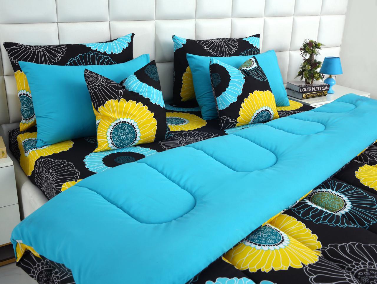8 PCs Winter Comforter Set-Sun Flower Comforters Apricot