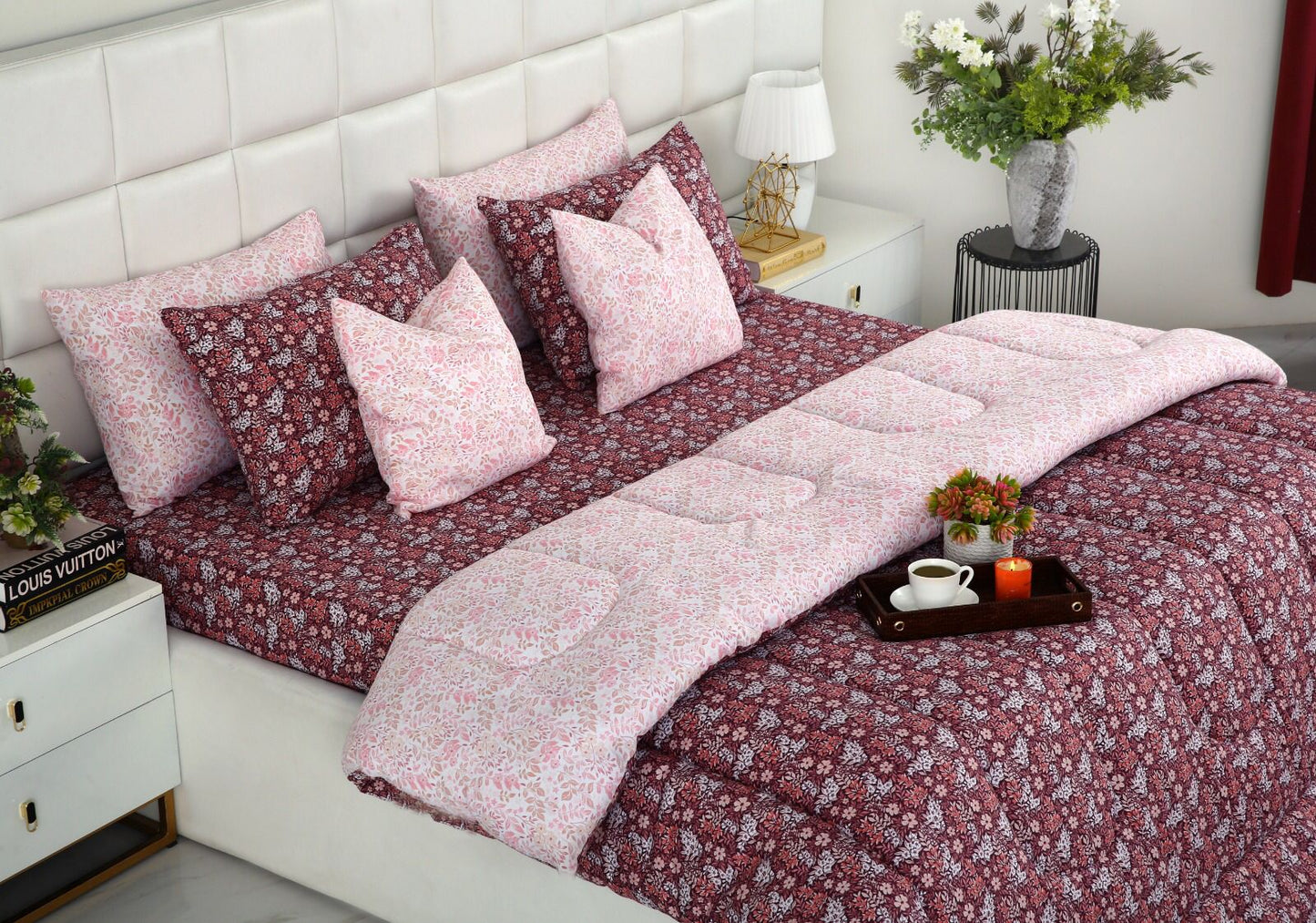 8 PCs Winter Comforter Set-Daisy Day Comforters Apricot