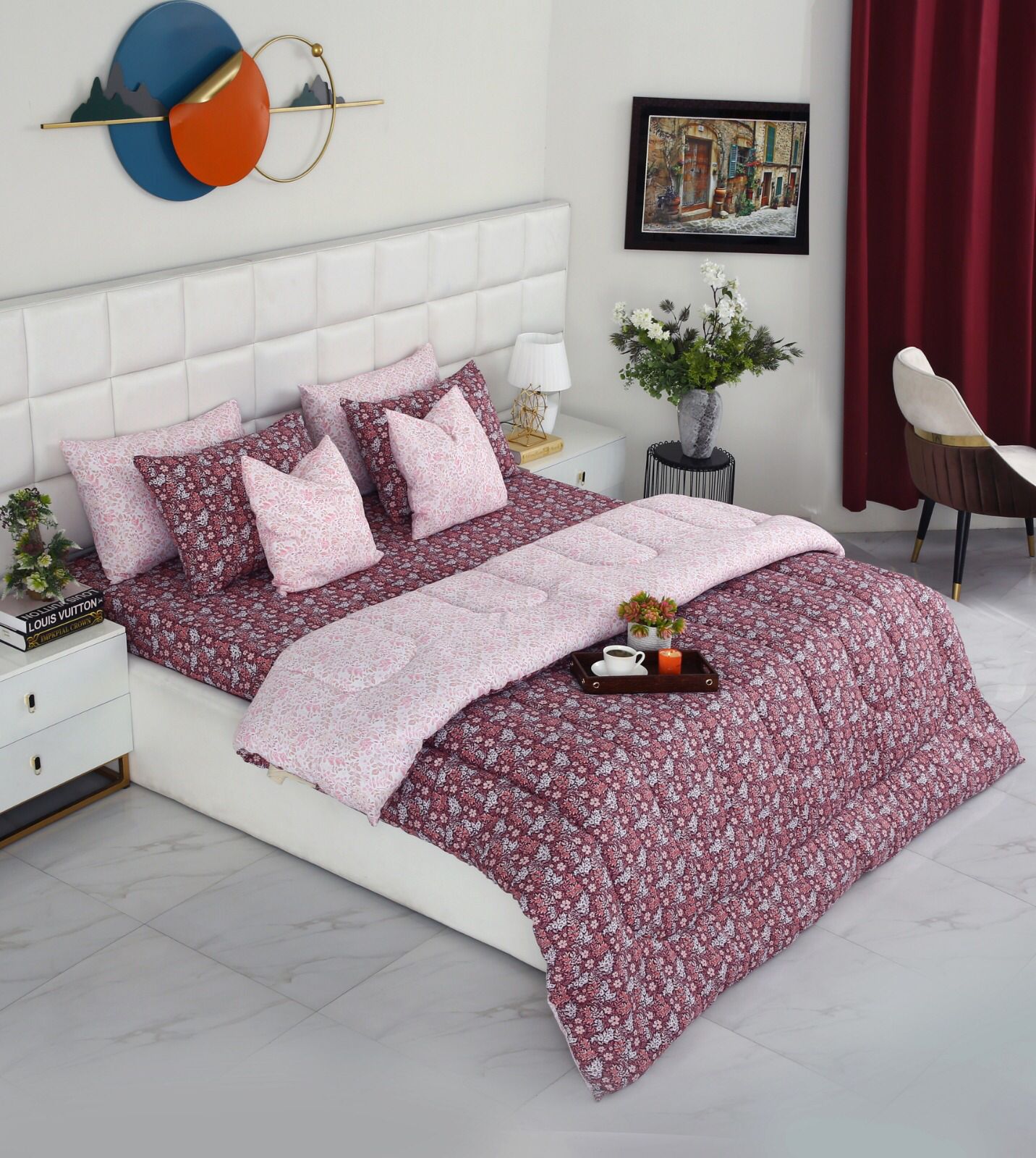8 PCs Winter Comforter Set-Daisy Day Comforters Apricot