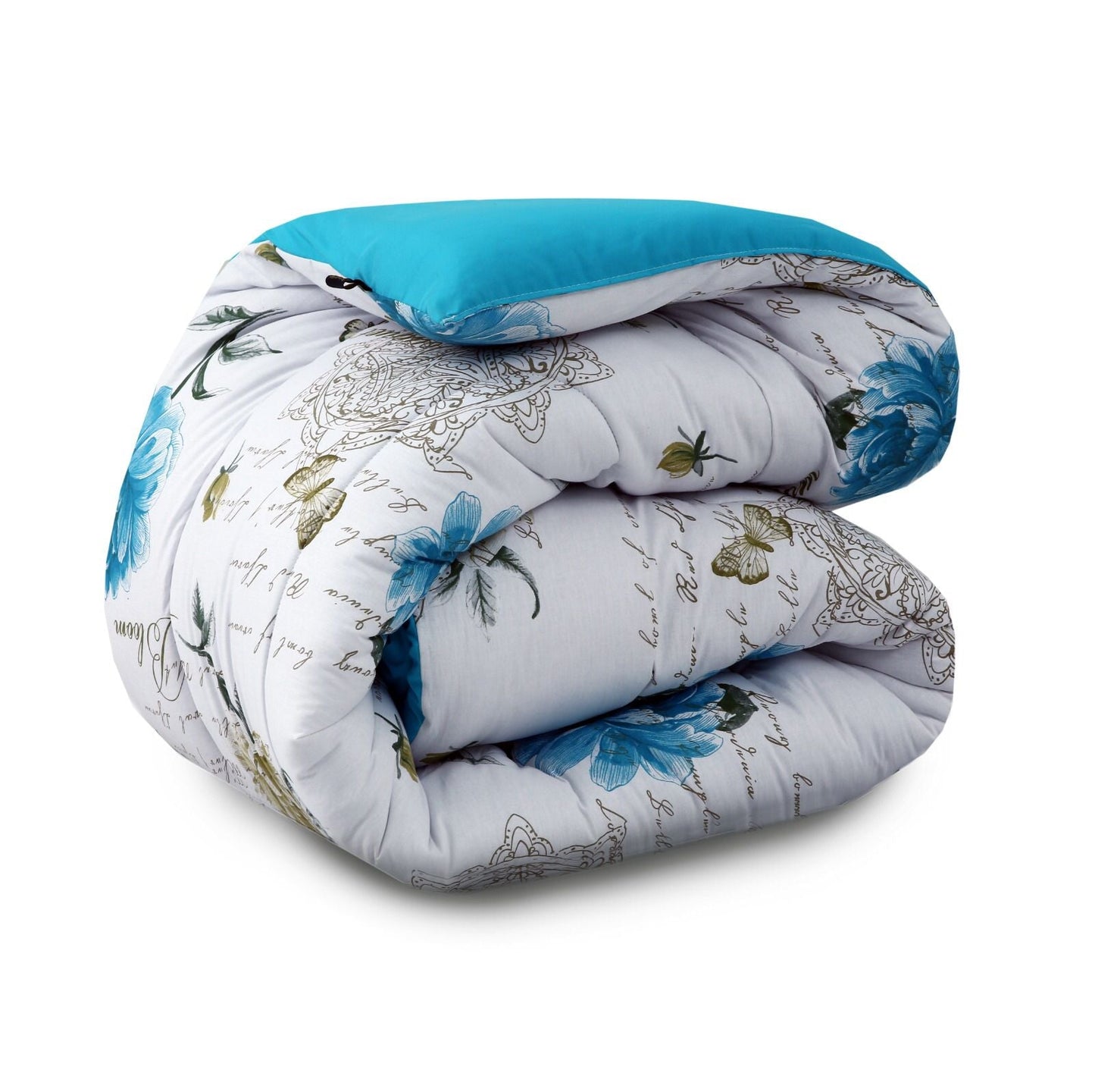 8 PCs Winter Comforter Set-Blue Flowers Comforters Apricot