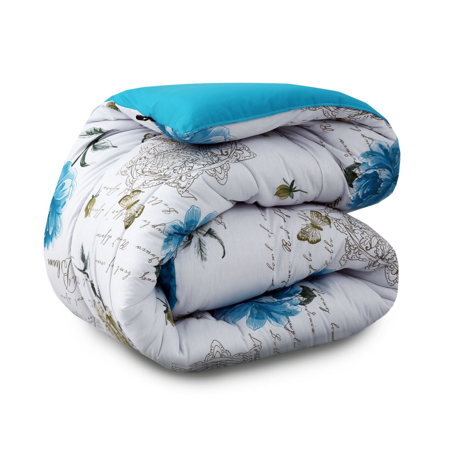 8 PCs Winter Comforter Set-Blue Flowers Comforters Apricot