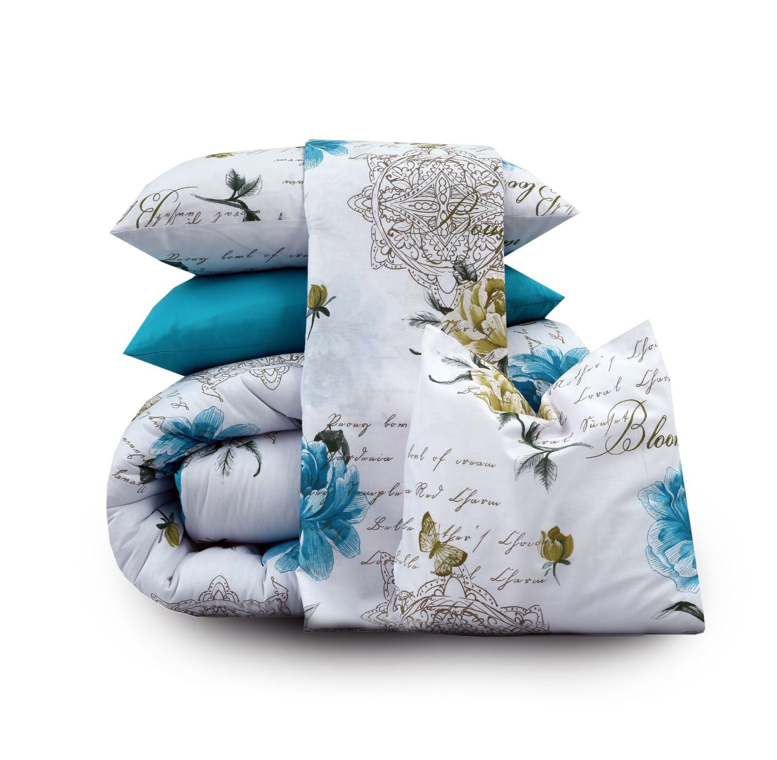 8 PCs Winter Comforter Set-Blue Flowers Comforters Apricot
